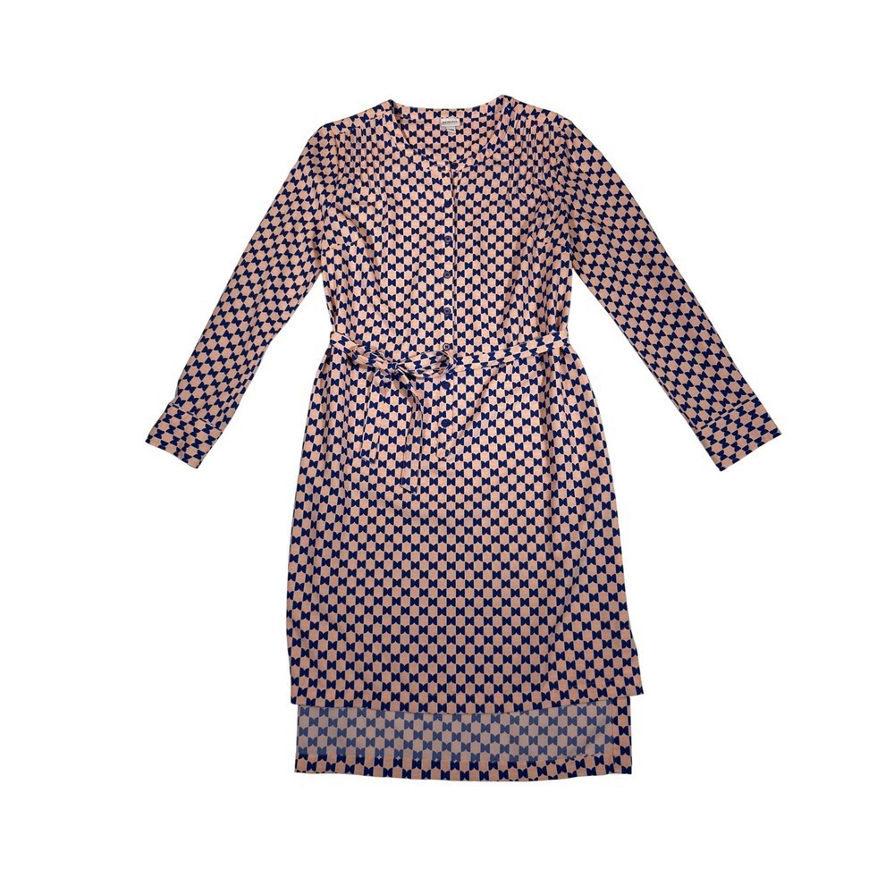 Merona Womens Long Sleeve Geometric Dress Blue Peach Belted Midi